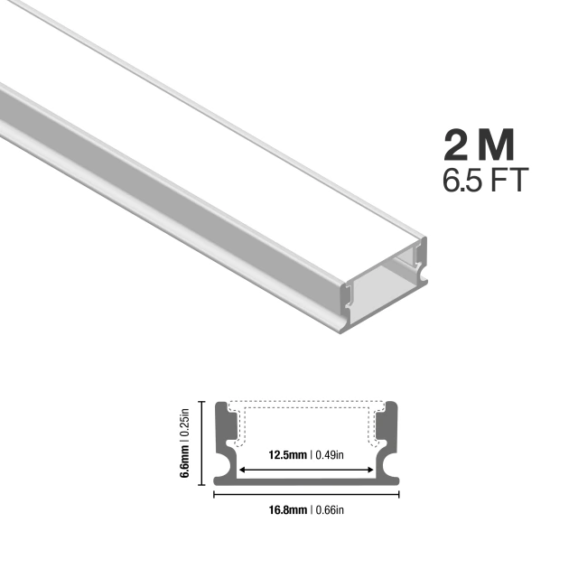 Perfil de Aluminio Flat 16.8x6,6mm Anodizado, Cover Opal Blanco x2m PER-59-2M