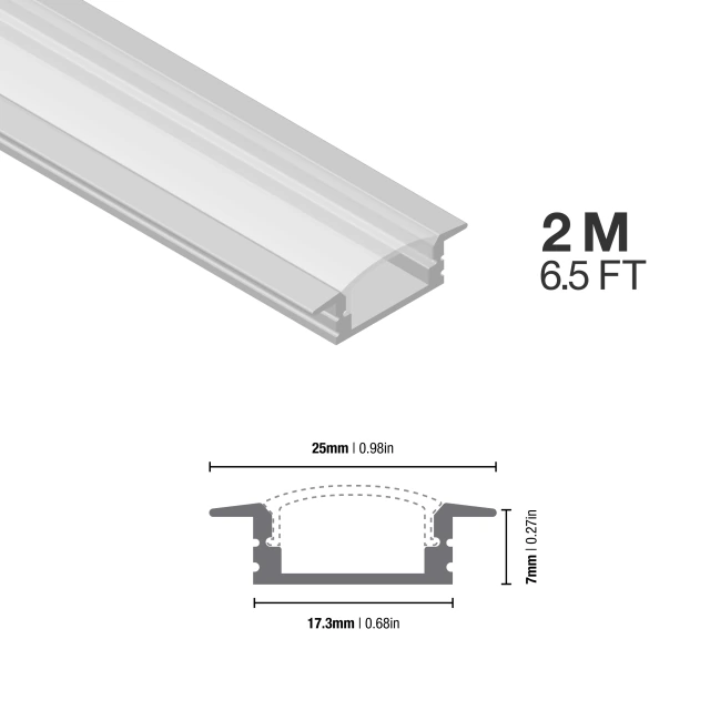Perfil de Aluminio de Embutir 17x7mm Anodizado, Cover Opal x2m. Per-11-2m