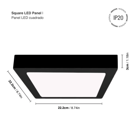 Plafón LED cuadrado negro 21,3 × 21,3 cm – 18 W – 1230 lm – Blanco frío (6000–6500 K) APL-07CW-B2-NE - Imagen 2