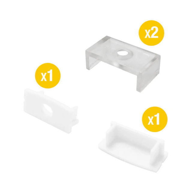 Kit de 2 tapas y 2 clips para perfil de aluminio, blanco. PER-01-2M