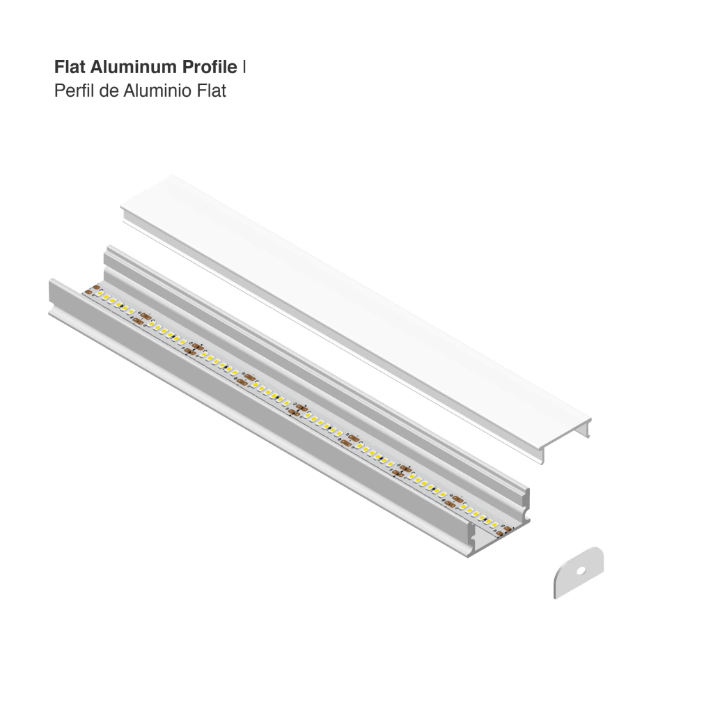 Perfil de Aluminio Flat 16.8x6,6mm Anodizado, Cover Opal Blanco x2m PER-59-2M - Imagen 3