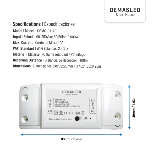Receptor WiFi para monitoreo de consumo eléctrico – 10A DOMO-31-A3 - Imagen 2