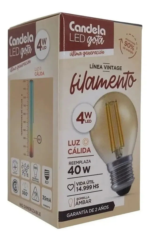 Lámpara LED Filamento Gota 4 W – Ámbar Vintage – E27 – 3000 K