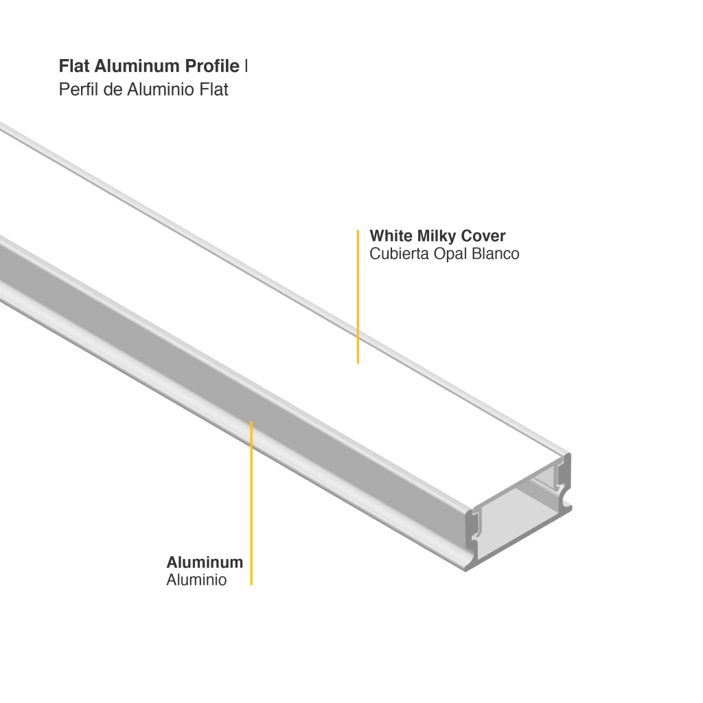 Perfil de Aluminio Flat 16.8x6,6mm Anodizado, Cover Opal Blanco x2m PER-59-2M - Imagen 2