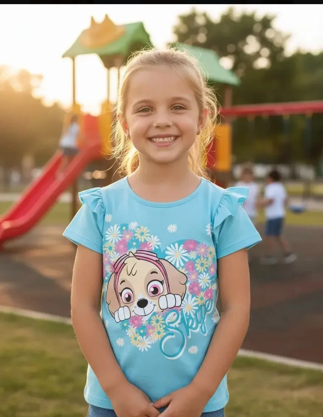 Remera 100% algodón Nikelodeon Skye celeste
