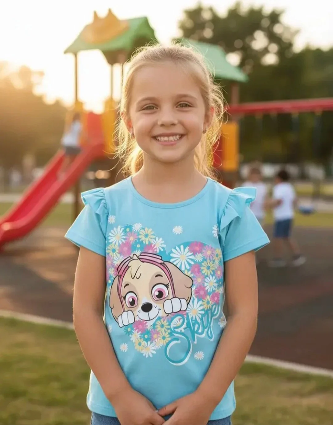 Remera de algodón Nickelodeon Skye volados celeste - Imagen 1
