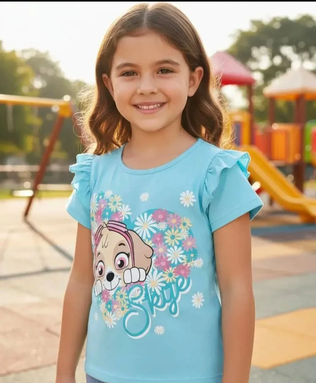 Remera de algodón Nickelodeon Skye volados celeste - Imagen 4