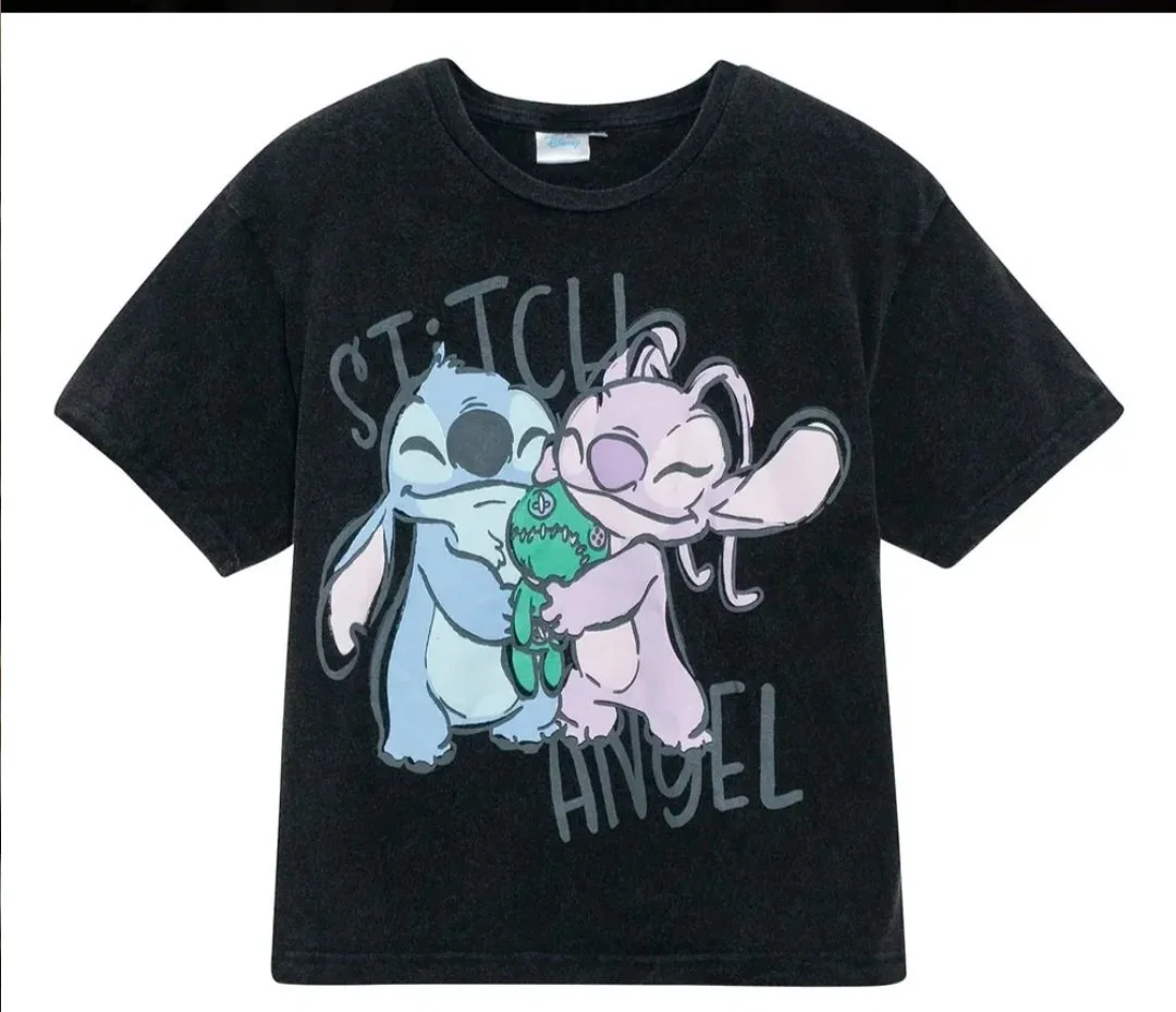Remera Disney Stitch y Angel wash