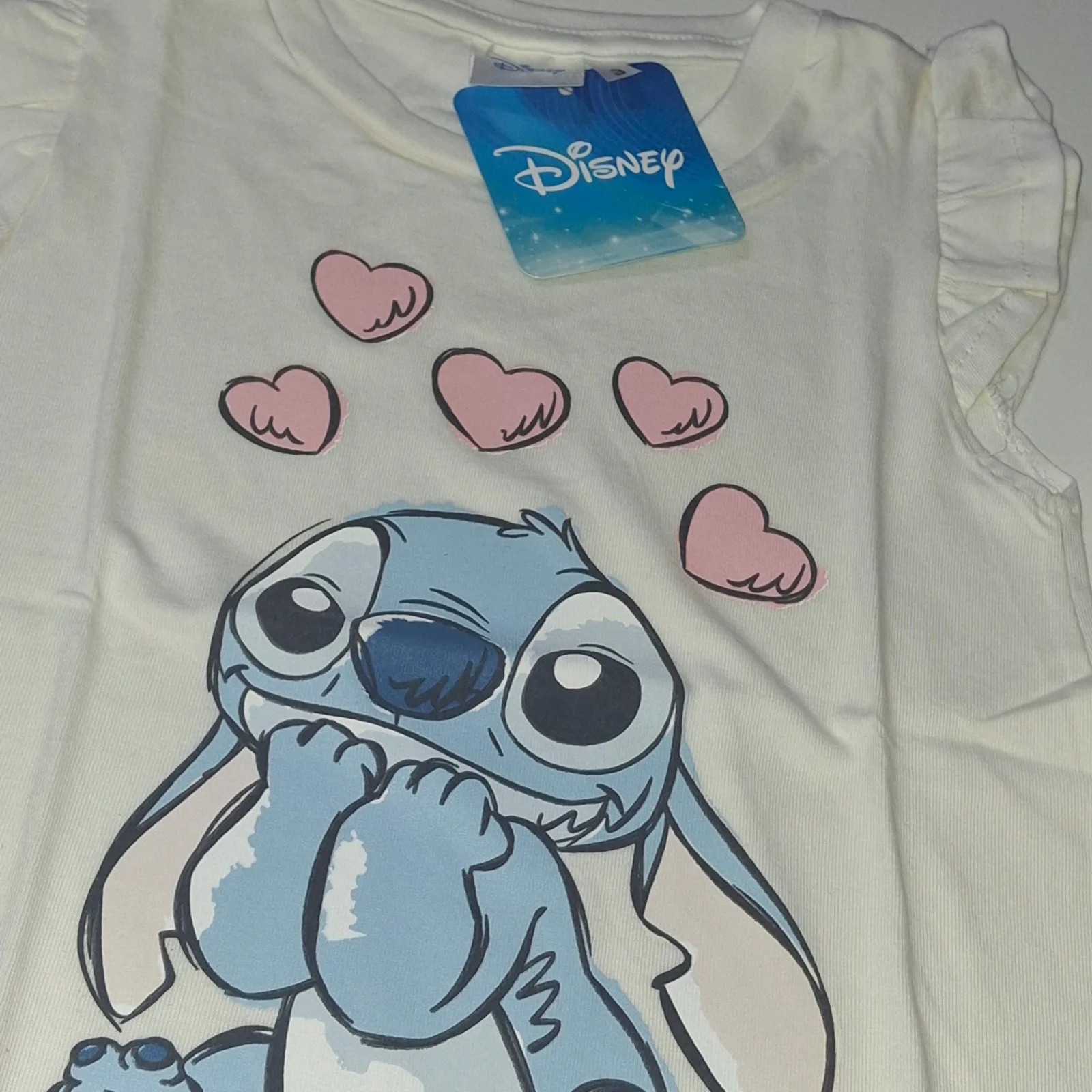 Remera de algodón Disney Stitch volados blanca - Imagen 2